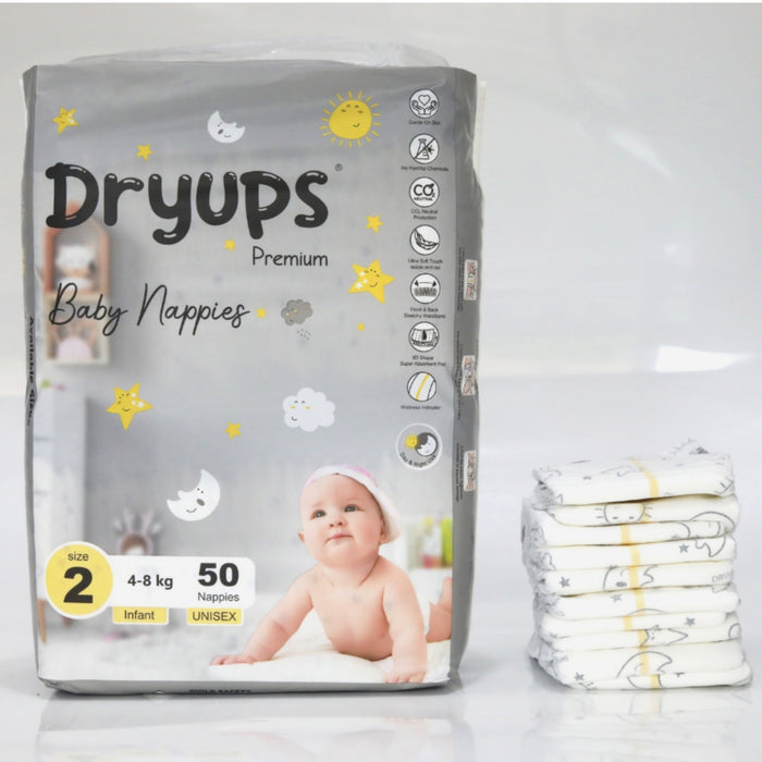 Dryups Premium Nappies Unisex Size 2 Infant (4-8kg)
