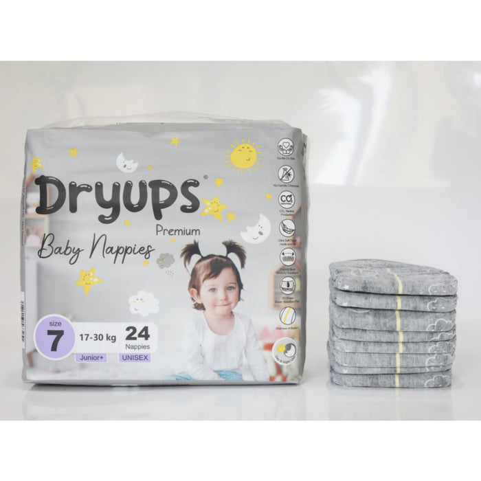 Dryups Premium Nappies Unisex  Size 7 Junior+ (17-30kg)