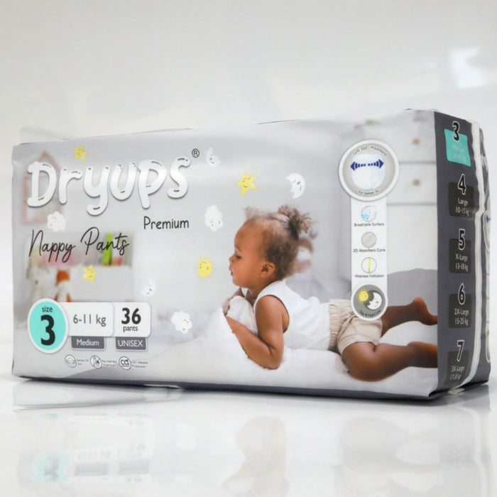 Dryups Premium Nappy Pants Unisex Size 3 Medium (6-11kg)
