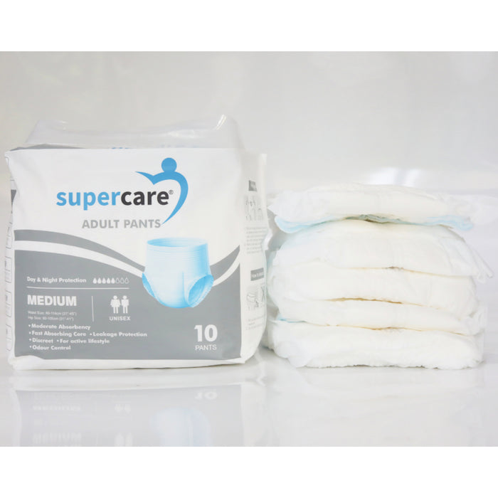 SuperCare Adult Disposable Pants Size Medium - BOX of 10 packs of 10pcs (UWCH)