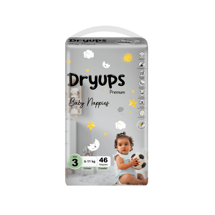Dryups Premium Nappies Unisex Size 3 Crawler (6-11kg)