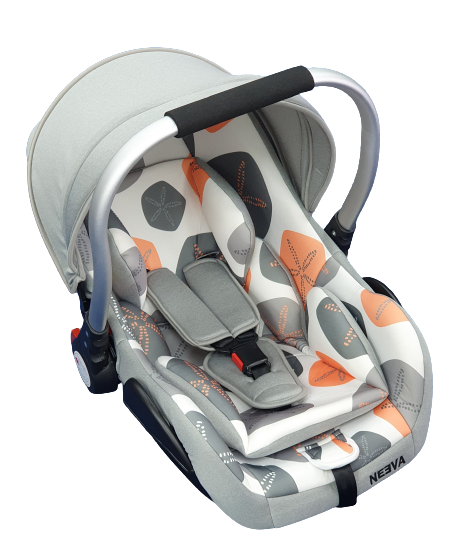 Neeva CLIO 3-Wheel Stroller & Neeva Capsule with Aluminum Handle - Light Grey & Orange + FREE STROLLER RAIN COVER