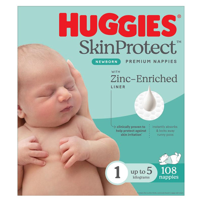 Huggies SkinProtect Premium Nappies Size 1 Jumbo 108 Pack