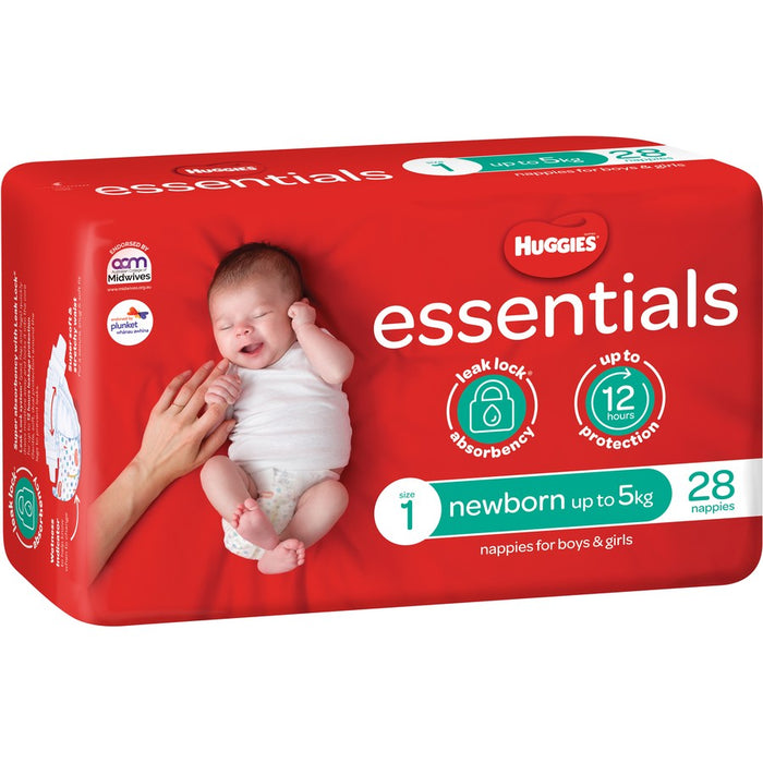 Huggies Essentials Nappies Size 1 (up to 5kg) 28 Pack