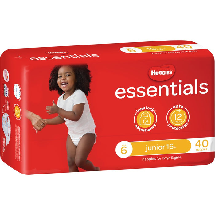 Huggies Essentials Unisex Nappies Size 6 Junior (16+kg) - 40 Pack