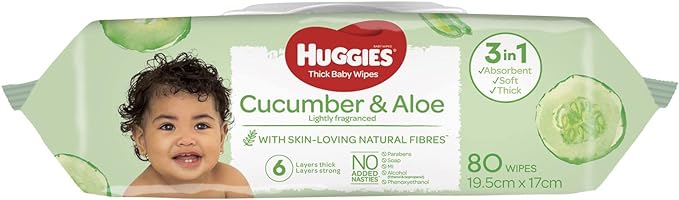 Huggies Baby Wipes Cucumber & Aloe (80 Wipes)