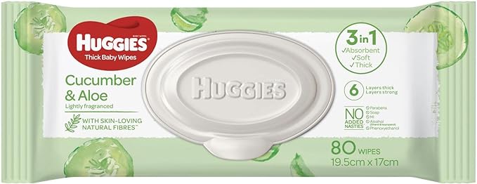 Huggies Baby Wipes Cucumber & Aloe (80 Wipes)