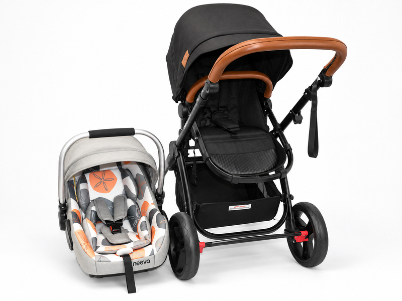 Neeva CLIO 3-Wheel Stroller & Neeva Capsule with Aluminum Handle - Light Grey & Orange + FREE STROLLER RAIN COVER