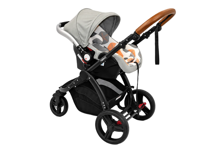 Neeva CLIO 3-Wheel Stroller & Neeva Capsule with Aluminum Handle - Light Grey & Orange + FREE STROLLER RAIN COVER