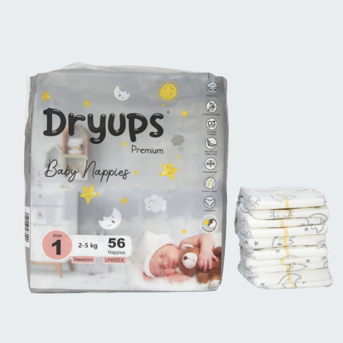 Dryups Premium Nappies Unisex Size 1 Newborn (2-5kg) — Babyonline