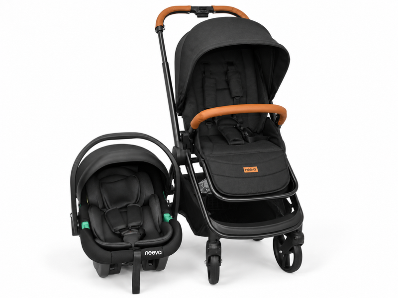 Neeva FORTE 4-Wheel Stroller & Neeva I-Size Infant Capsule-Black/Grey (IC377) Bundle