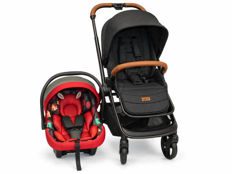 Neeva FORTE 4-Wheel Stroller & Neeva I-Size Royal Fawn Infant Capsule-Red (IC377-RED) Bundle