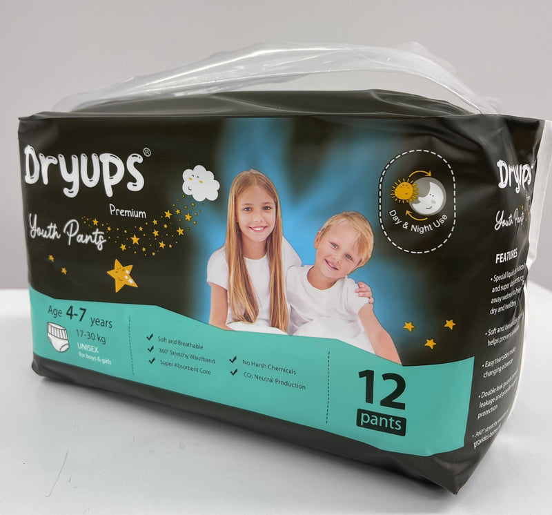 Dryups Premium Youth Disposable Pants Unisex (4-7 Years 17-30Kg ) Pack of 12 Pants