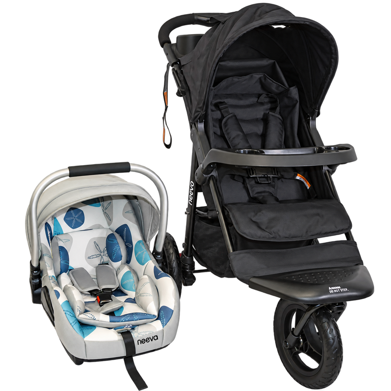 Neeva 3-Wheel Stroller Travel System with Neeva Capsule with Aluminum Handle - Light Grey & blue