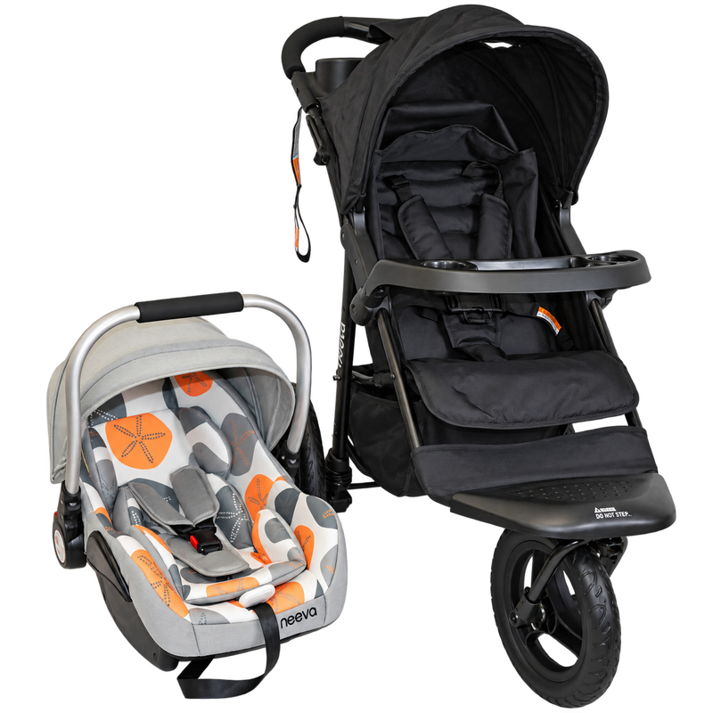 Neeva 3-Wheel Stroller Travel System with Neeva Capsule with Aluminum Handle - Light Grey & Orange
