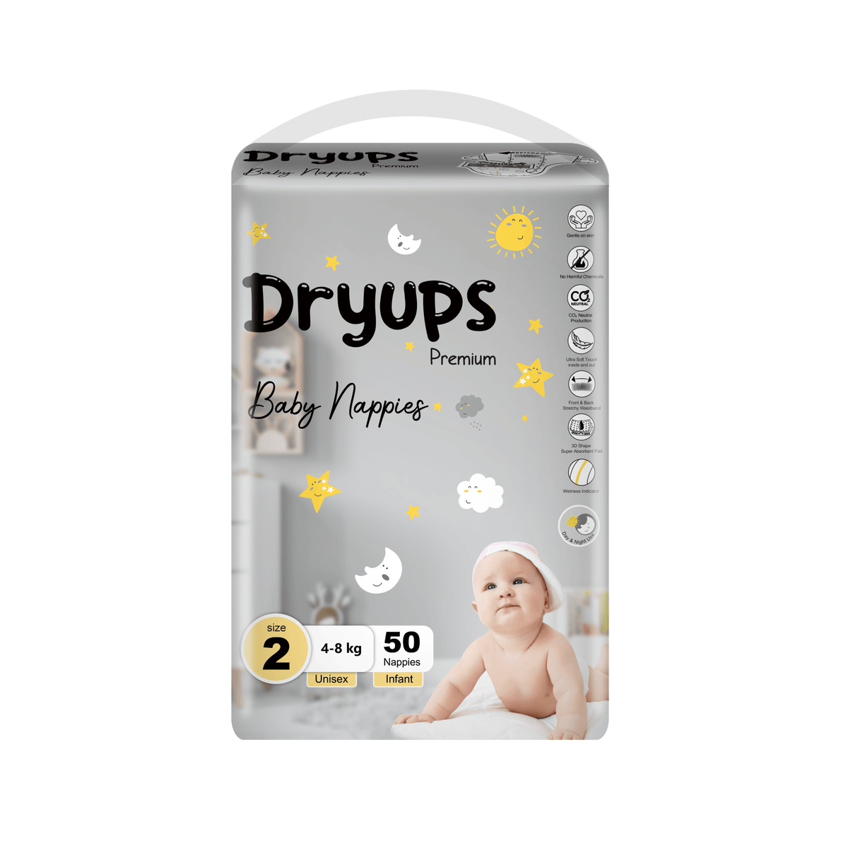 Dryups Premium Nappies Unisex Size 2 Infant (4-8kg) — Babyonline