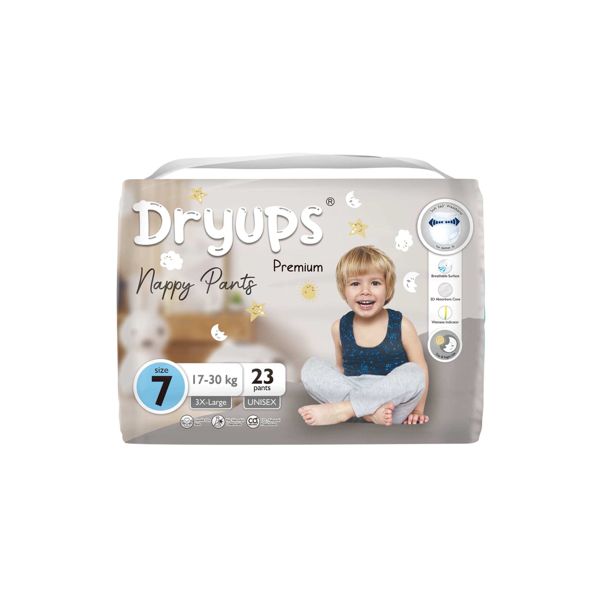Dryups Premium Nappy Pants Unisex Size 7 3X-Large (17-30kg) 4-7 Years ...