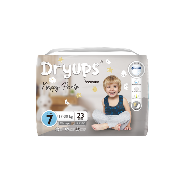 Dryups Premium Nappy Pants Unisex Size 3X-Large (17-30kg) 4-7