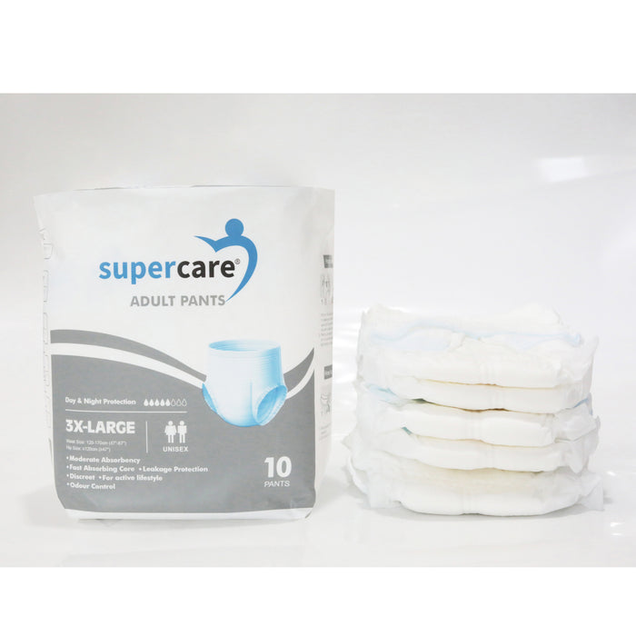 SuperCare Adult Disposable Pants Size 3X Large - Pack of 10pcs (UWCH)