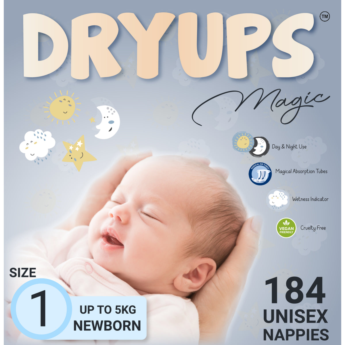 Dryups Magic Nappies Unisex Size 1 Newborn (up to 5kg) — Babyonline