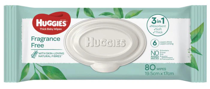 Huggies Baby Wipes Fragrance Free (80 Wipes)