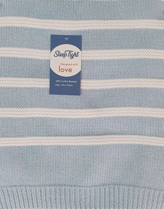 Sleep Tight Cotton Knit Blanket BLUE STRIPES - Babyonline