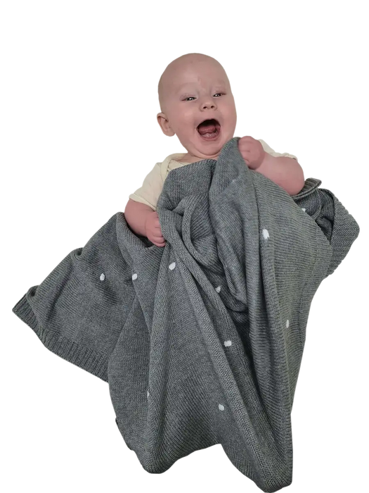 Sleep Tight Cotton Knit Blanket GREY DOTS - Babyonline