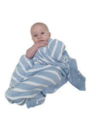 Sleep Tight Cotton Knit Blanket BLUE STRIPES - Babyonline