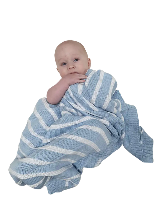 Sleep Tight Cotton Knit Blanket BLUE STRIPES - Babyonline
