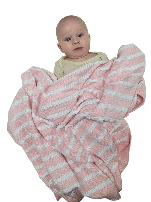 Sleep Tight Cotton Knit Blanket PINK STRIPES - Babyonline
