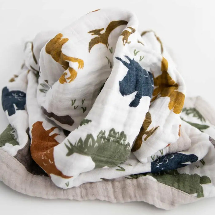 Little Unicorn Cotton Muslin Baby Blanket - Dino Friends - Babyonline