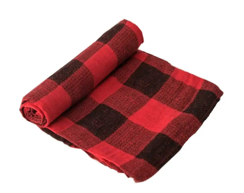 Little Unicorn Single Muslin Swaddle - Red Plaid - Babyonline