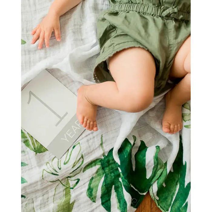 Little Unicorn Photo Blanket & Milestone Set - Tropical Leaf - Babyonline