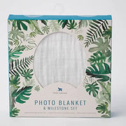 Little Unicorn Photo Blanket & Milestone Set - Tropical Leaf - Babyonline