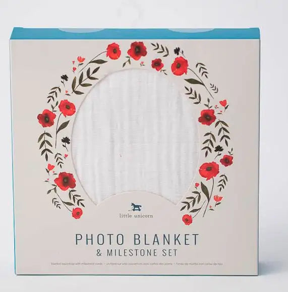 Little Unicorn Photo Blanket & Milestone Set - Summer Poppy - Babyonline