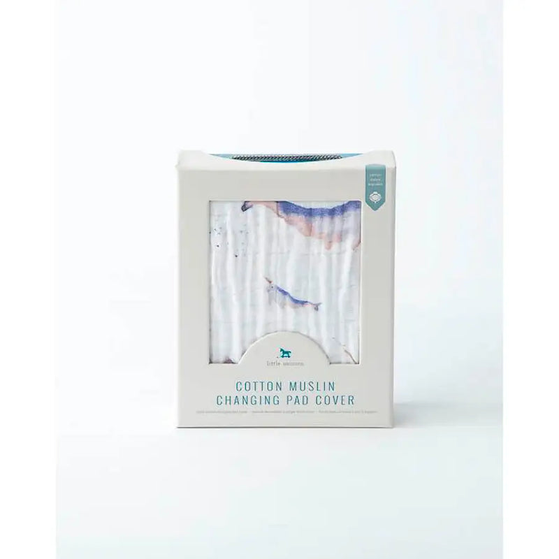 Little Unicorn Muslin Changing Pad Cover - Narwhal - Babyonline