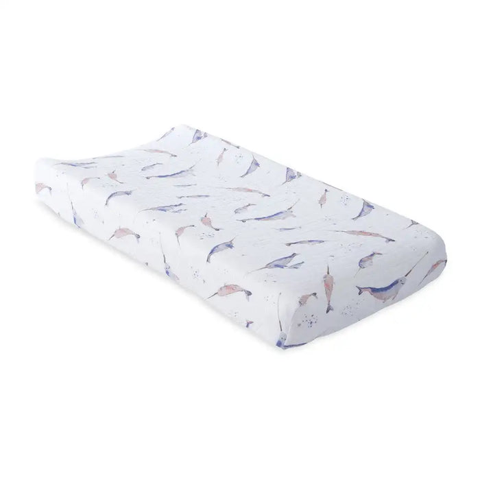 Little Unicorn Muslin Changing Pad Cover - Narwhal - Babyonline