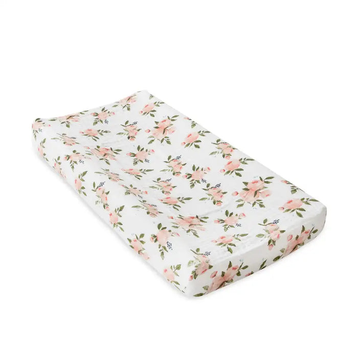 Little Unicorn Muslin Changing Pad Cover - Watercolour Roses - Babyonline