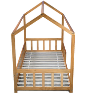 Kapai PLUTO 1 Wooden Toddler House Bed with Railing - NATURAL - Babyonline