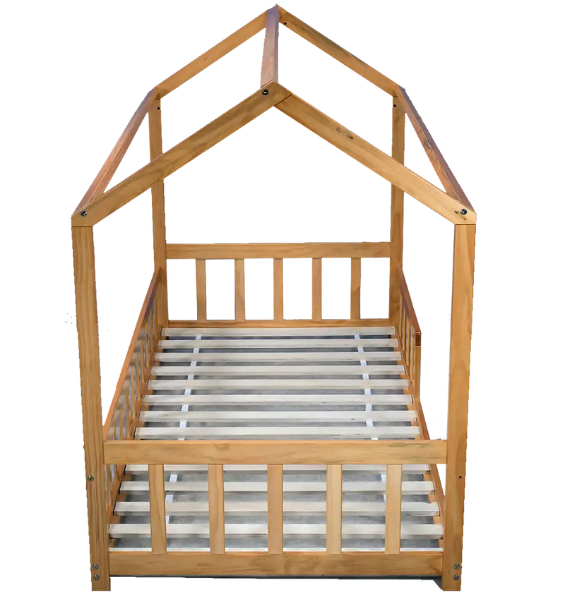 Kapai PLUTO 1 Wooden Toddler House Bed with Railing - NATURAL - Babyonline