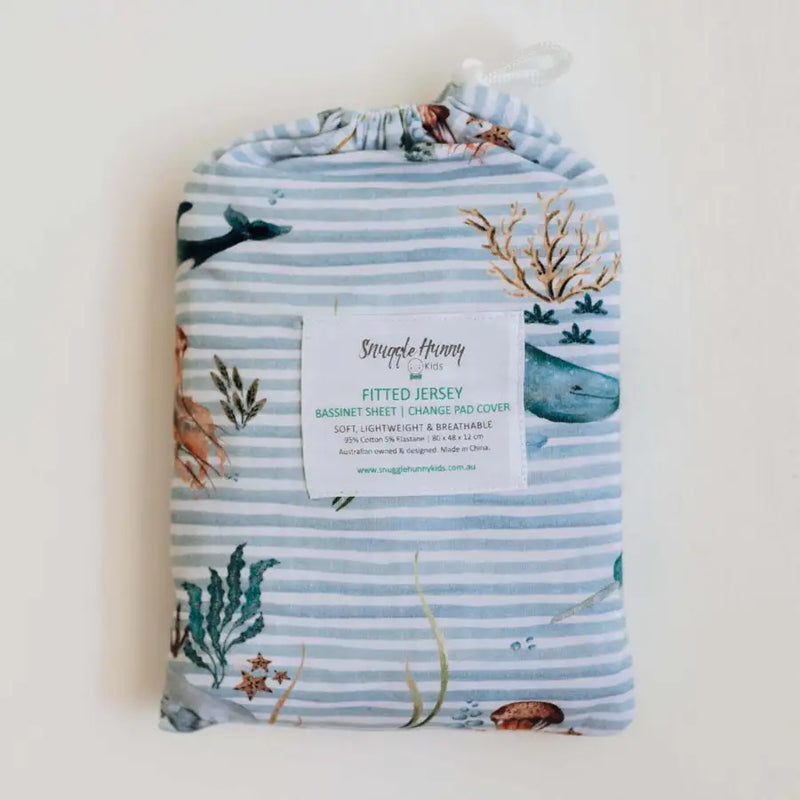 Snuggle Hunny Kids Bassinet Sheet / Change Pad Cover - Whale - Babyonline