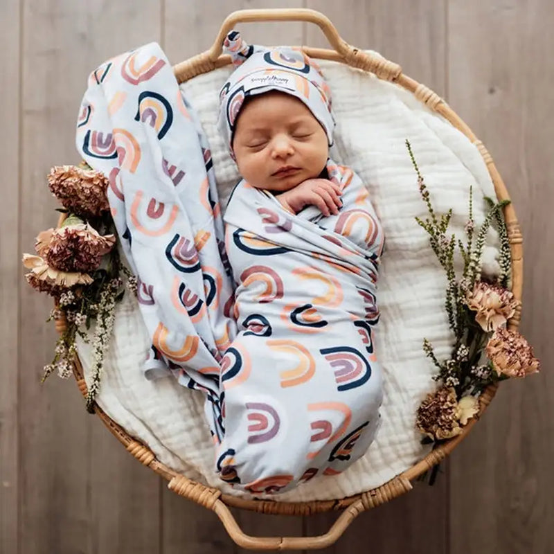 Snuggle Hunny Kids Baby Jersey Wrap & Beanie Set - Sunset Rainbow - Babyonline