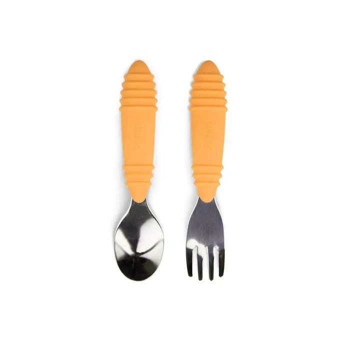 Bumkins Silicone First Feeding Set With Lid & Spoon - Tangerine, BPA-Free, Suction Bowl, 4 Months+
