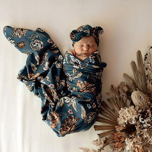Snuggle Hunny Kids Baby Jersey  ( STRETCH COTTON) Wrap & Topknot Set - BELLE - Babyonline
