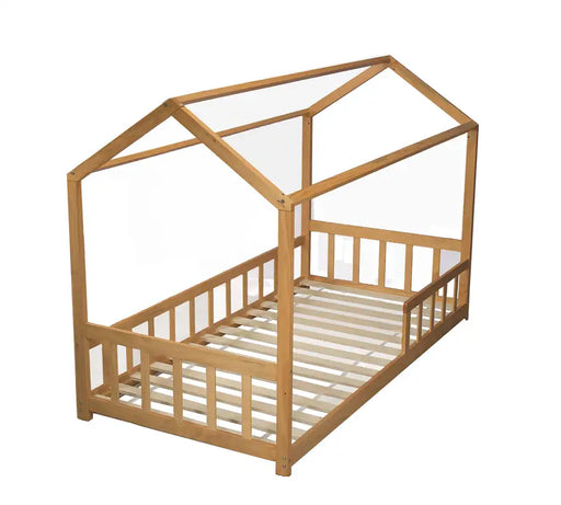 Kapai PLUTO 1 Wooden Toddler House Bed with Railing - NATURAL - Babyonline