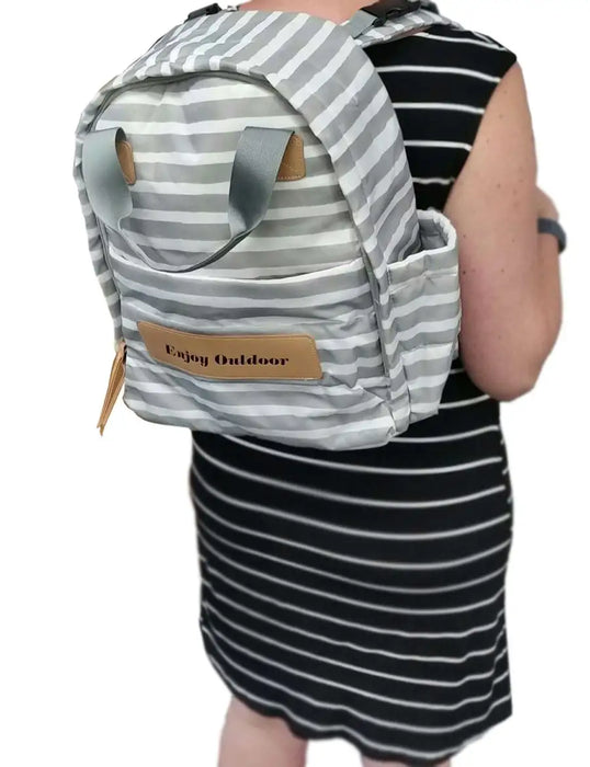 Diaper Bag Backpack GREY-WHITE STRIPES - Babyonline