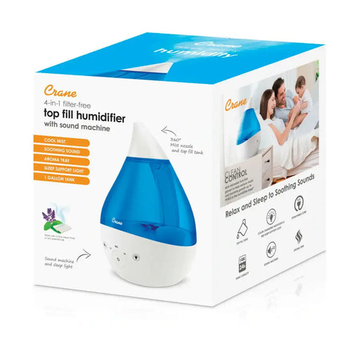 Crane 4-in-1 Filter Free Top Fill Drop Cool Mist Humidifier w/ Sound Machine - GREY - Babyonline