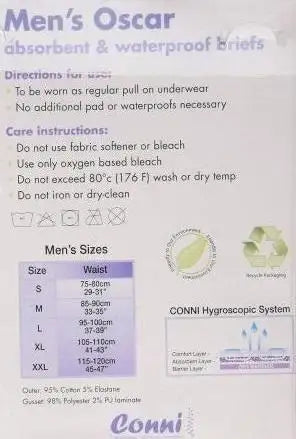 Conni Oscar Mens Absorbent Undergarment - Size Small - Babyonline