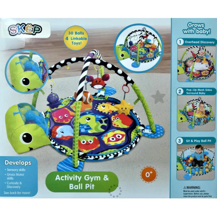 3-in-1 Baby Activity Gym Mat & Ball Pit Green Turtle - 88967 - Babyonline