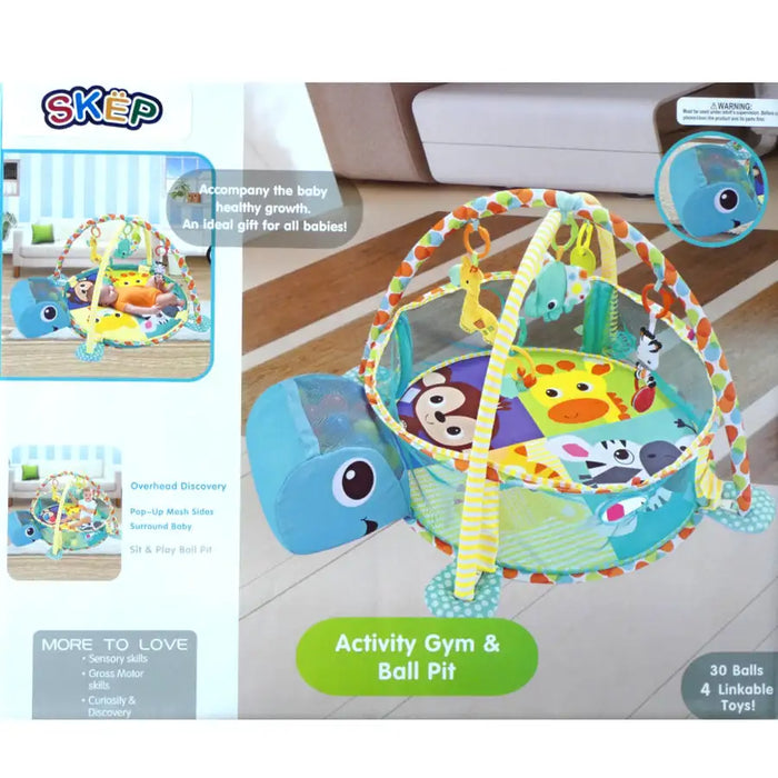 3-in-1 Baby Activity Gym Mat Ball Pit Blue Turtle 88968